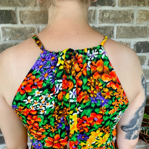 Bright Colourful Floral Mini Halter Dress - image 8