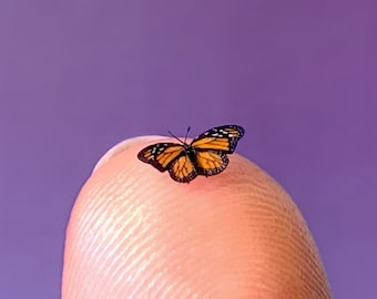 Monarch, Micro Miniature Butterfly, Danaus Plexippus, Dollhouse Scale, 1:12, 1/4" Wingspan, 6 mm, AdoreMini