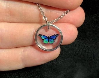 Color-Changing Monarch Butterfly Mood Necklace, See Video, Changes Every Color of the Rainbow, 18” Stainless Steel Chain