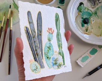 Original watercolor cactus painting, Confetti Cactus Collection, handmade cactus art, cactus artwork, small cactus painting, painting #14
