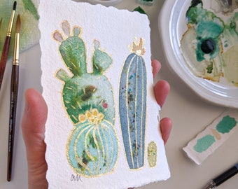 Original watercolor cactus painting, Confetti Cactus Collection, handmade cactus art, cactus artwork, small cactus painting, painting #10