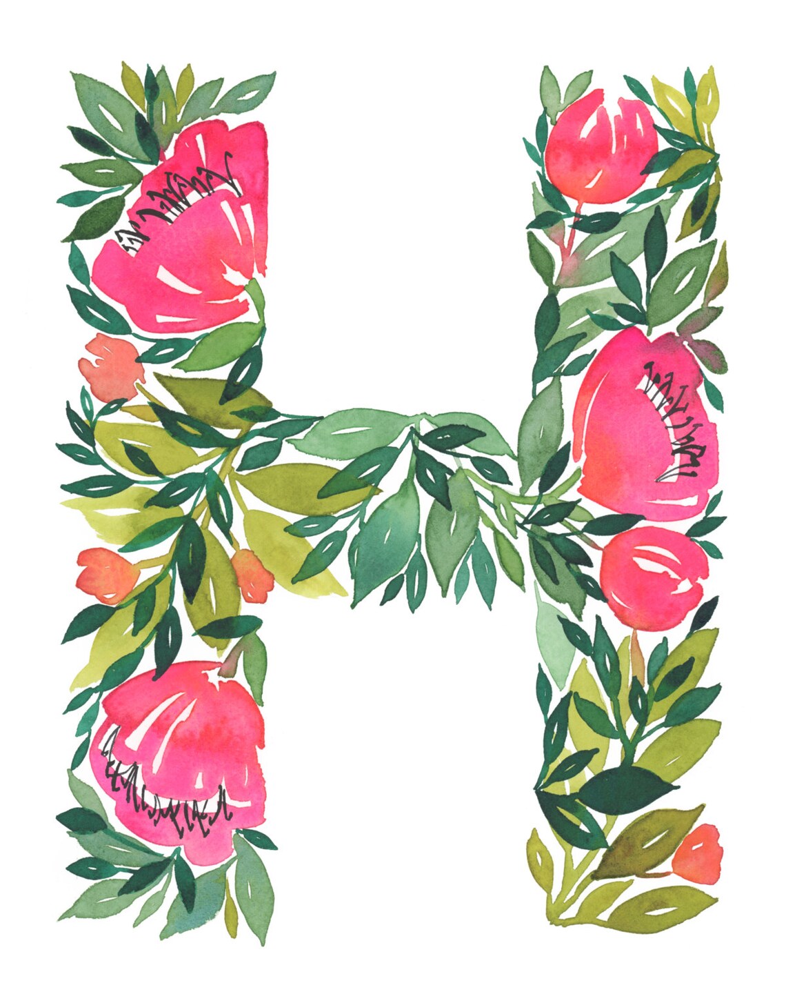 Watercolor alphabet Letter H print Initial H Watercolor | Etsy