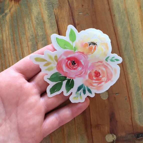 Clear Vinyl Floral Sticker Floral Sticker Vinyl Watercolor Etsy