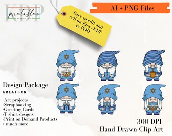 Gnomes Graphic Design Bundle Hanukkah Gnomes AI, PNG Editable