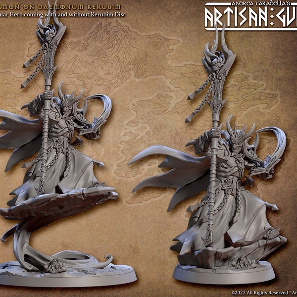 Demon/Tiefling Spellcaster on a Floating Disk sized for Dungeons and Dragons 5e | New Artisan Guild Miniature