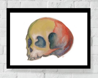 Watercolor Rainbow Gothic Witchy Halloween Skull Print