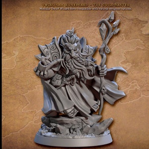 Volrunax the Guildmaster, Dwarf Wizard, sized for Dungeons and Dragons