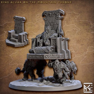 Dwarf King on His Mountain Throne. Available in 28mm and 32mm Scale, Sized for DnD 5e and Pathfinder