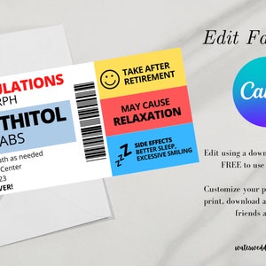 Félicitations à la retraite de la pharmacie pharmacien Dunwithitol RX Pharm retraité personnalisable affiche carte cadeau cadeau pilule