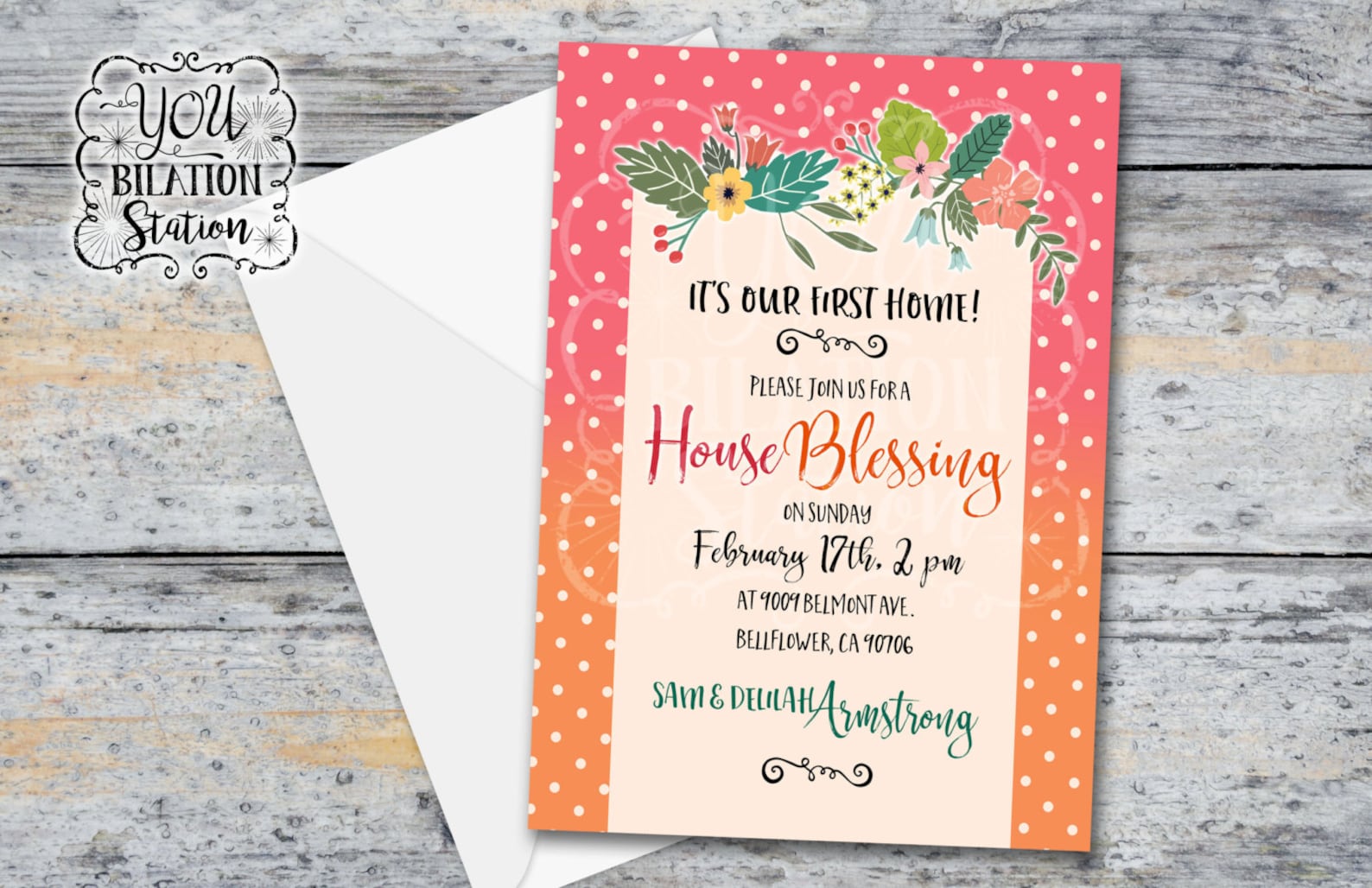 Housewarming/Moving In/House Blessing Invitation Floral Dots Etsy