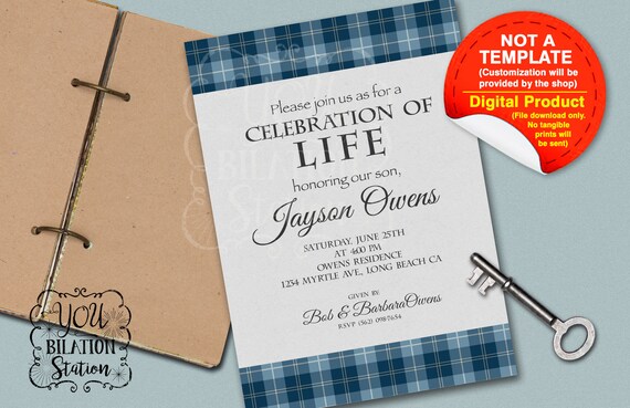 Funeral Service Memorial Service Announcement Blue Plaid Etsy