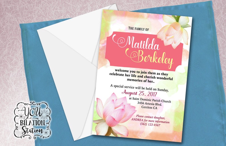Download Floral Design Funeral Service Memorial Service Bundle Printable Downloadable File Invitations Announcements Paper Party Supplies