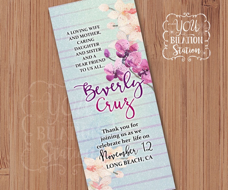 Download Printable Downloadable File Funeral Service Memorial Service Bundle Purple Orchids Design Invitations Announcements Paper Party Supplies