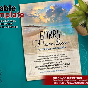 Funeral Service Announcement, Memorial Invitation, Celebration of Life, In Loving Memory (Sunset Design) Printable Downloadable Template