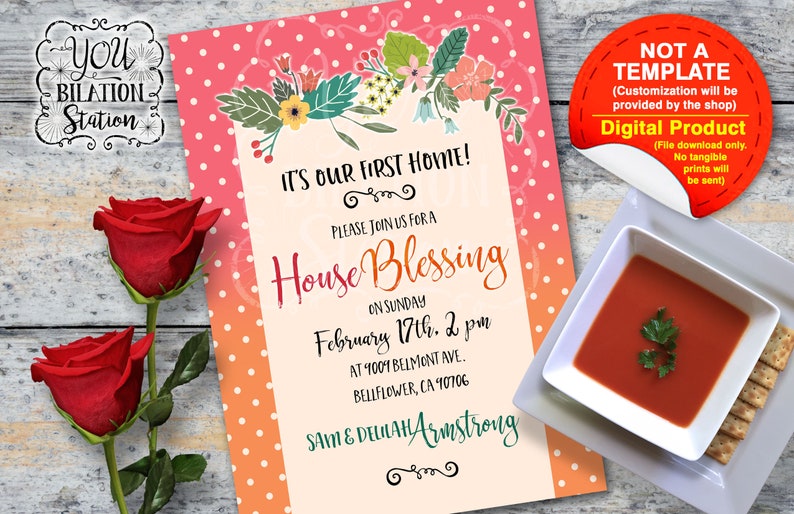 Housewarming Moving In House Blessing Invitation Floral Dots Etsy