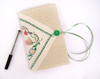 Covered Blank Notebook, Blank Journal, Travel Book, Guestbook, Upcycled Vintage Linens, Repurposed, Gift for Mom, Journal Cover, Writing