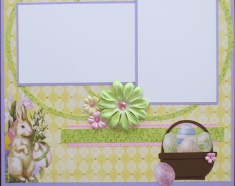 Easter - Easter Basket - Easter Eggs - Bunnies - 12X12 Premade Scrapbook Layout - Single Page