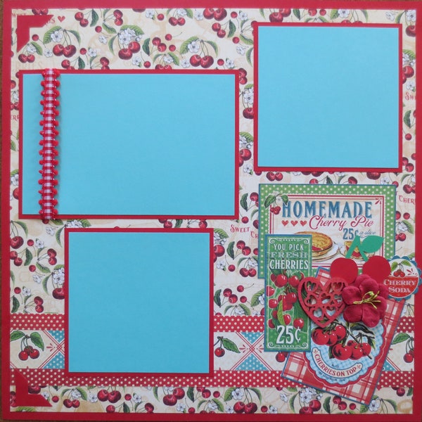 Premade Scrapbook Layout - Cherry Pie - Cherry Soda - Graphic 45 Life's A Bowl Of Cherries - Single Page Scrapbook Layout