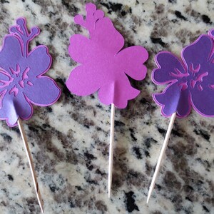 Hawaiian Flower Hibiscus Cupcake Toppers One Dozen image 5