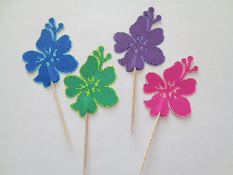 Hawaiian Flower Hibiscus Cupcake Toppers One Dozen image 6