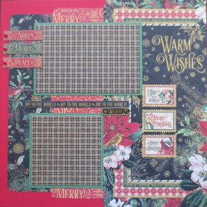 Graphic 45 Warm Wishes - Happy Holidays - Merry Christmas - Double Page Scrapbook Layout - 12X12 Premade Two Page Scrapbook Layout