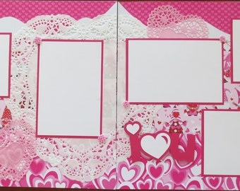 Gnomes - I Love You - Valentine's Day - Anniversary - Heart Double Page Scrapbook Layout - 12X12 Two Page Scrapbook Page