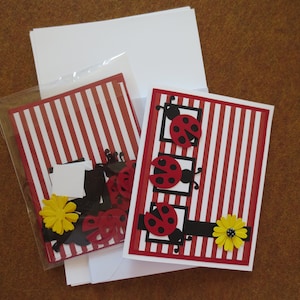 Kit de cartas - Lady Bug With Flower - Pacote de cartas - Cartão em branco - Faça você mesmo