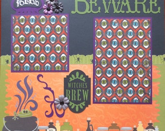 Halloween - Witches Brew - Beware - Single Page Scrapbook Layout - Premade 12X12 Page