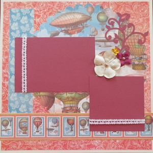 Hot Air Balloon - Blimp - Graphic 45 Imagine - Single Page Scrapbook Layout - 12X12 Premade Page