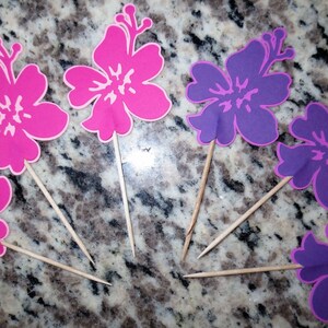 Hawaiian Flower - Hibiscus Cupcake Toppers - One Dozen