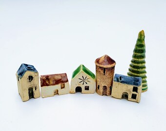 Miniature houses tiny clay house little houses small village terrarium garden decor fairy house garden housewarming gift aquarium fish decor