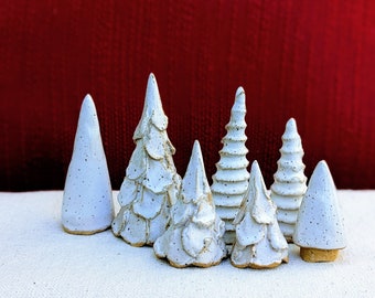 Mini pottery tree, Small holiday trees, Christmas miniature trees, ceramic trees, jewelry ring holder, Fairy tree, Holiday table decor