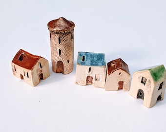 Miniature houses tiny clay house little houses small village terrarium garden decor fairy house garden housewarming gift aquarium fish decor