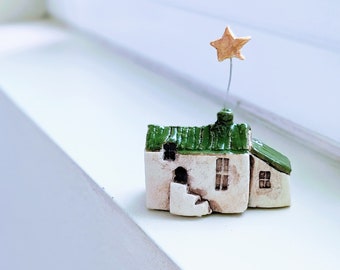 Pottery house - Miniature Ceramic House - Tiny Clay House - Rustic Decor - Housewarming Gift - Fairy Garden House- Mother's Day gift