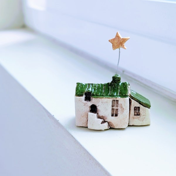 Pottery house - Miniature Ceramic House - Tiny Clay House - Rustic Decor - Housewarming Gift - Fairy Garden House- Mother's Day gift