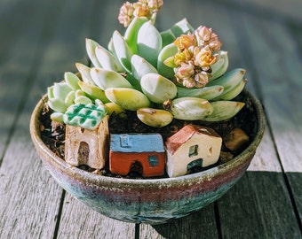 Miniature houses tiny clay house little houses small village terrarium garden decor fairy house garden housewarming gift aquarium fish decor
