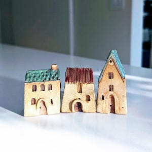 Mini pottery houses Ceramic house Little houses Garden decor Fairy house Housewarming gift Whimsical Mini house Tiny village collectible