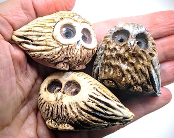 Ceramic Owl Figurines: Miniature Owls Sculpture, Wedding Cake Topper