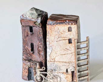 Handmade Miniature Ceramic House - Holiday Home Decor - Little Houses - Fairy Garden Decor - Pottery Figurines