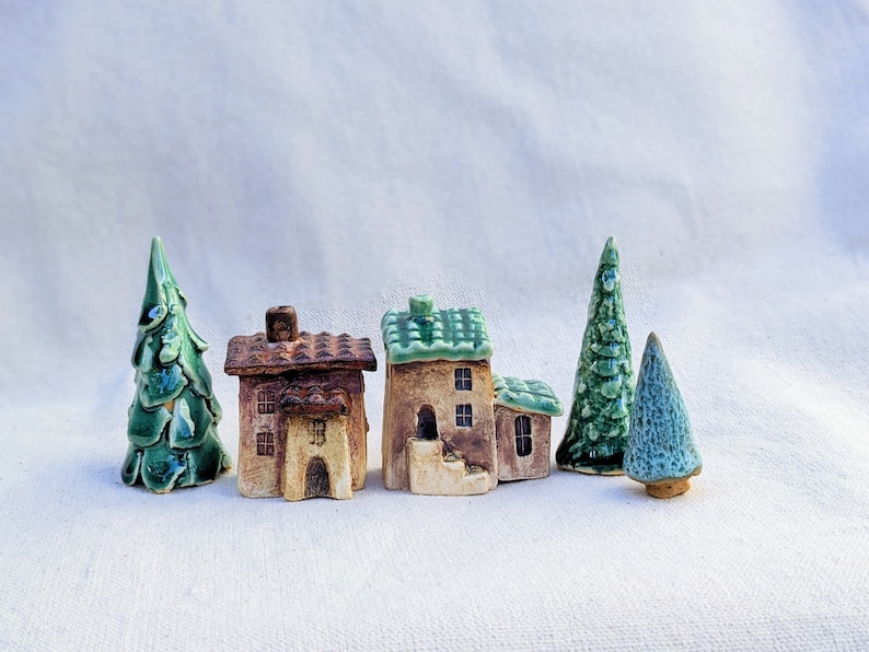 Mini clay tree, Small holiday trees, Evergreen pottery trees, Miniature trees, Dollhouse trees, Fairy tree, Model trains decor, Ring holder image 9