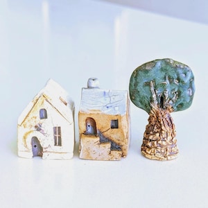 Handmade Miniature Ceramic House: Collectible Pottery Village, Aquarium Decor, Holiday little houses