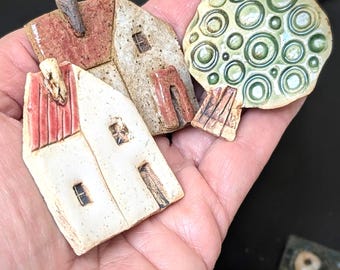 Handmade Colorful Magnets:  Whimsical Kitchen Accents, Pottery Cottages, Fridge Decor, Mother's Day Gift, Collectable Mini Houses