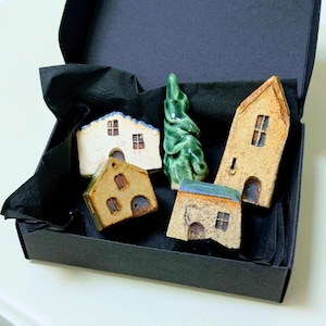 Miniature Ceramic House Set: Terrarium Garden Decor, Model Train Buildings