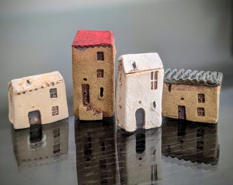 Handmade Miniature Ceramic House: Collectible Pottery Houses, Aquarium or Garden Decor, Small houses