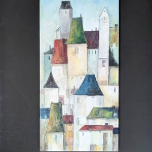 Original painting, landscape painting, colorful houses, wedding gifts, architectural painting, acrylic painting, European architecture