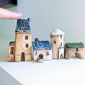 Ceramic House Set: Miniature Stoneware Pottery, Terrarium Garden Decor