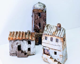 Little Houses, Miniature Ceramic Houses, Fairy Garden Decor, Whimsical Houses, Holiday Village Houses