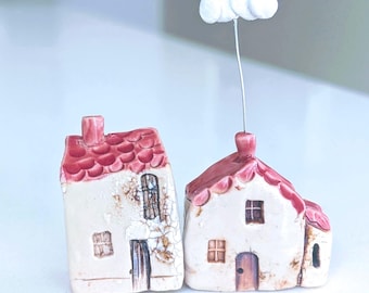 Tiny Pottery House: Small Ceramic Cottage for Fairy Garden, Beach House Miniature, Whimsical figurines
