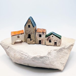 Miniature Ceramic House Set: Fairy Garden Decor, Model Trains Buildings, Tiny houses