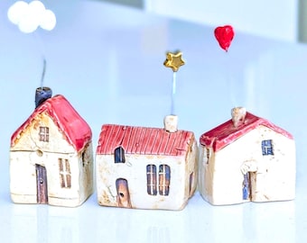 Handmade Miniature Ceramic House: Collectible Pottery Houses,  Natural Aquarium Decor, Small Houses